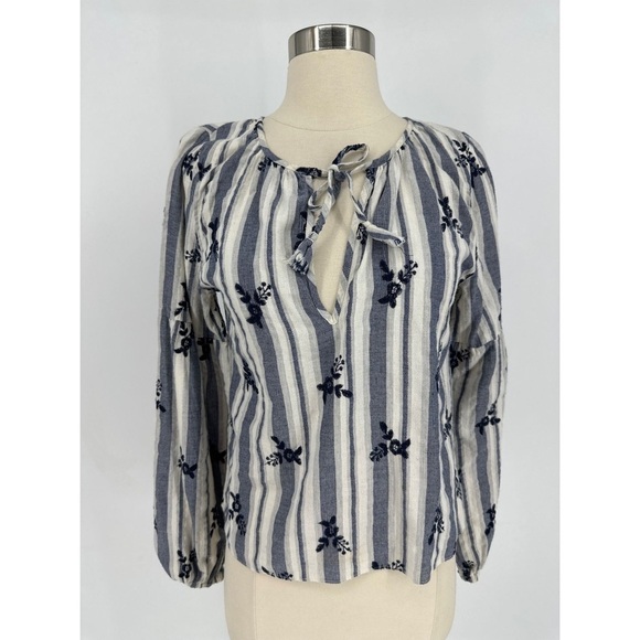 Misa Los Angeles Striped Floral Embroidery Long Sleeve Blouse - Picture 1 of 12